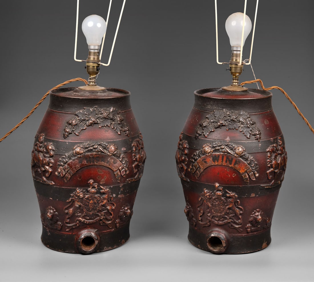 A Pair of Stoneware Lamps, England, 19th Century: A Pair of Stoneware Lamps, England, 19th Century