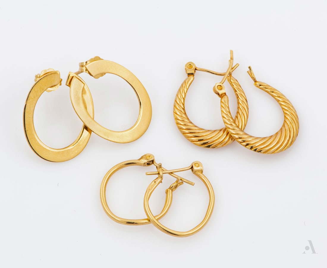 Three Pairs of 14K Yellow Gold Earrings (1 of 1)