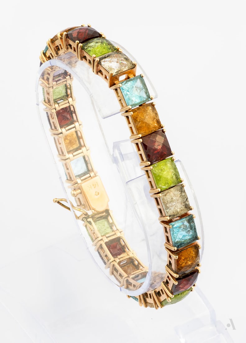 Link Bracelet Yellow Gold Mixed Gemstones 14K (1 of 3)
