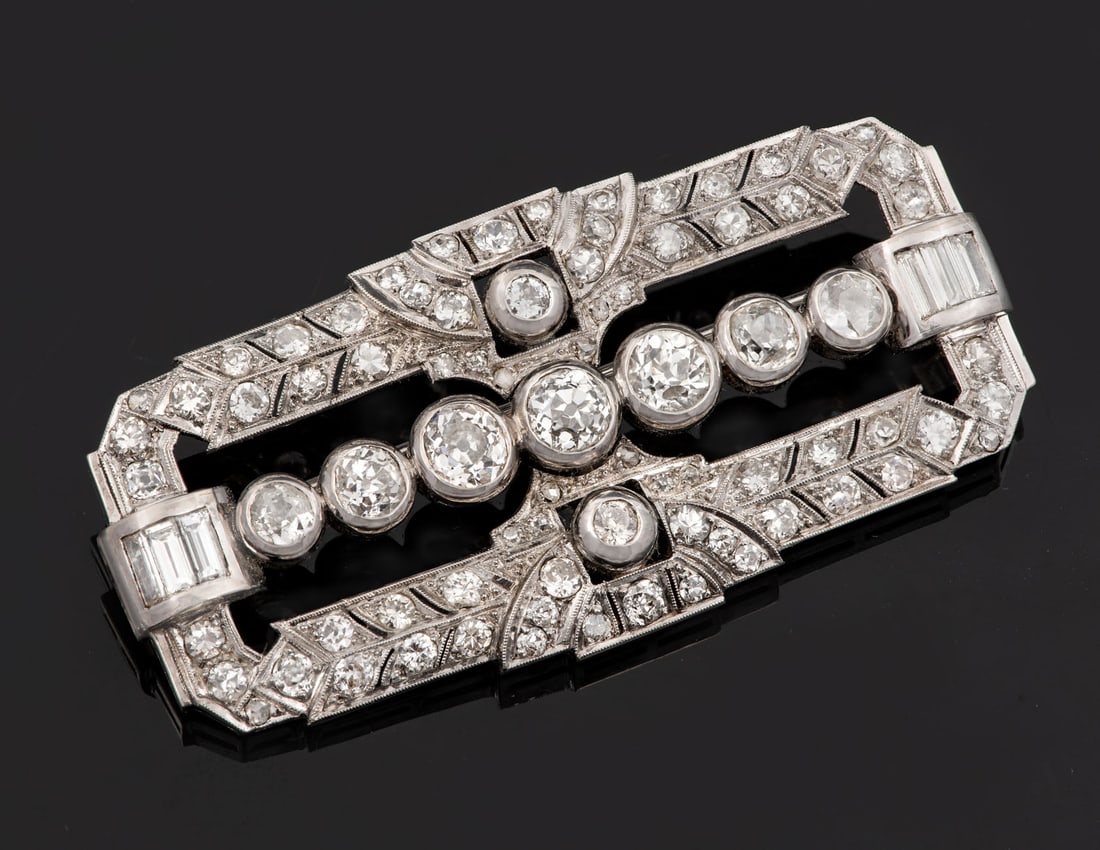 A Fine Art Deco 14K White Gold and 4 Ct Diamond Brooch (1 of 3)