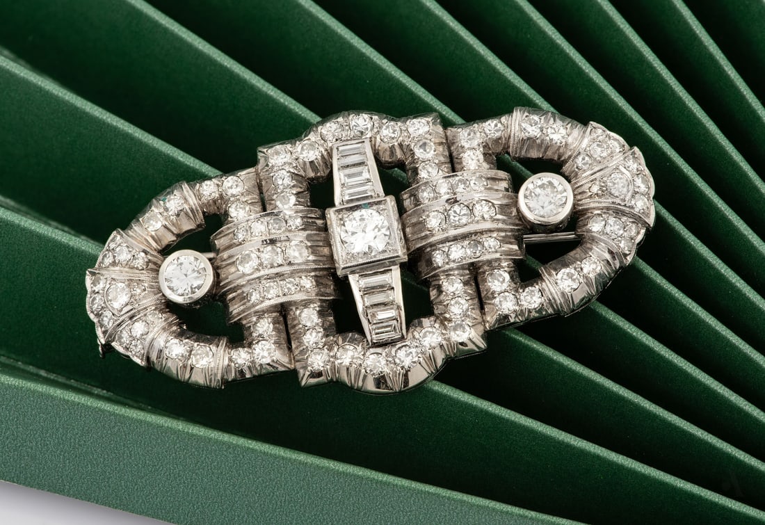 An Art Deco 14K White Gold and 3 Ct. Diamond Brooch (1 of 4)