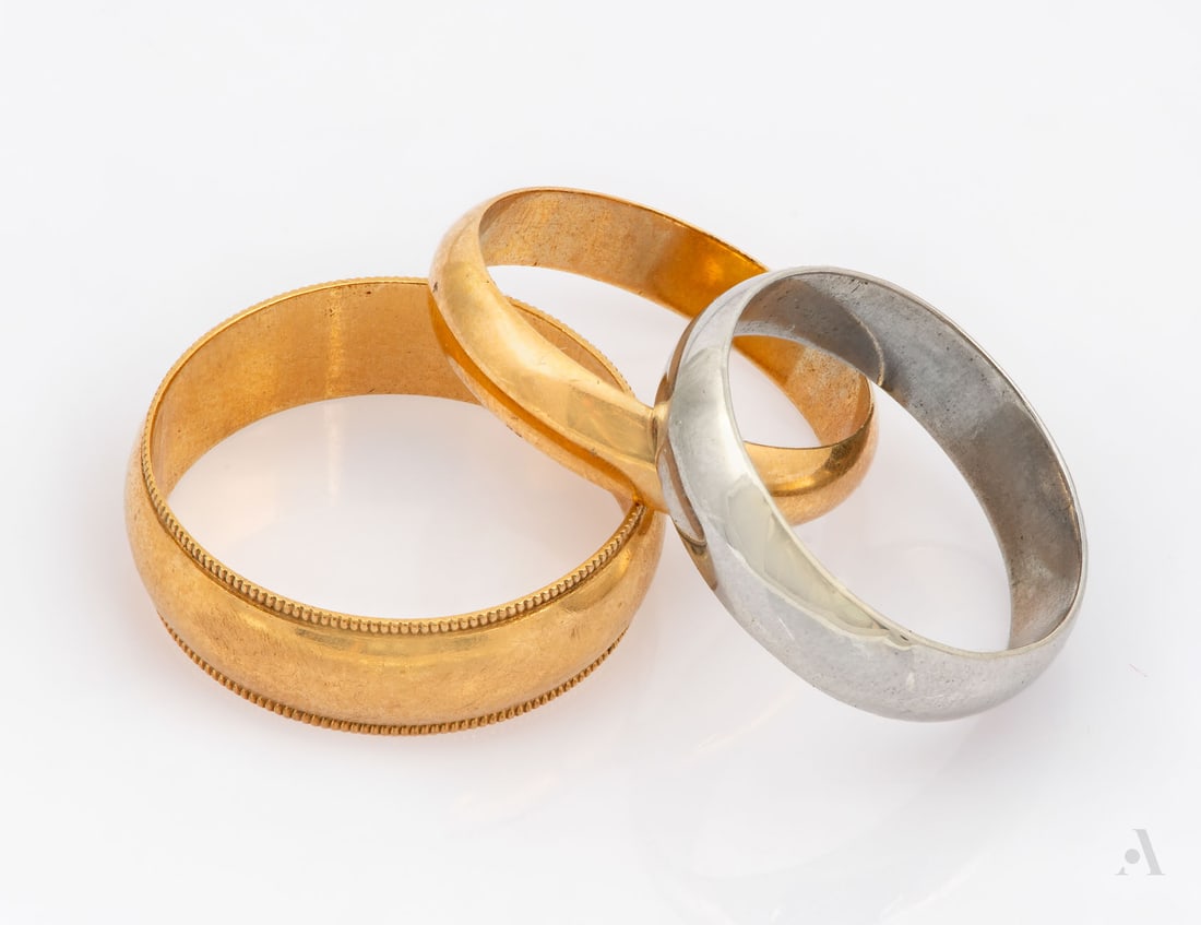 Three 14K Yellow Gold and Platinum Wedding Bands (1 of 1)