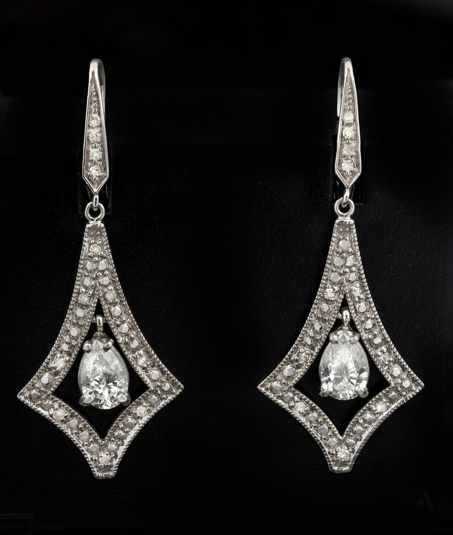 A Pair of Fine 18K White Gold and Diamond Earrings (1 of 3)