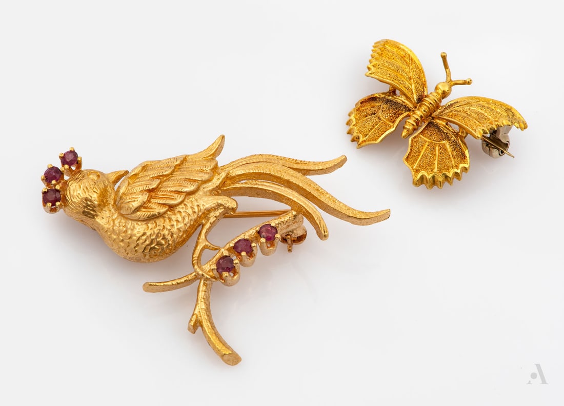 Two 14K and 18K Yellow Gold Brooches (1 of 2)