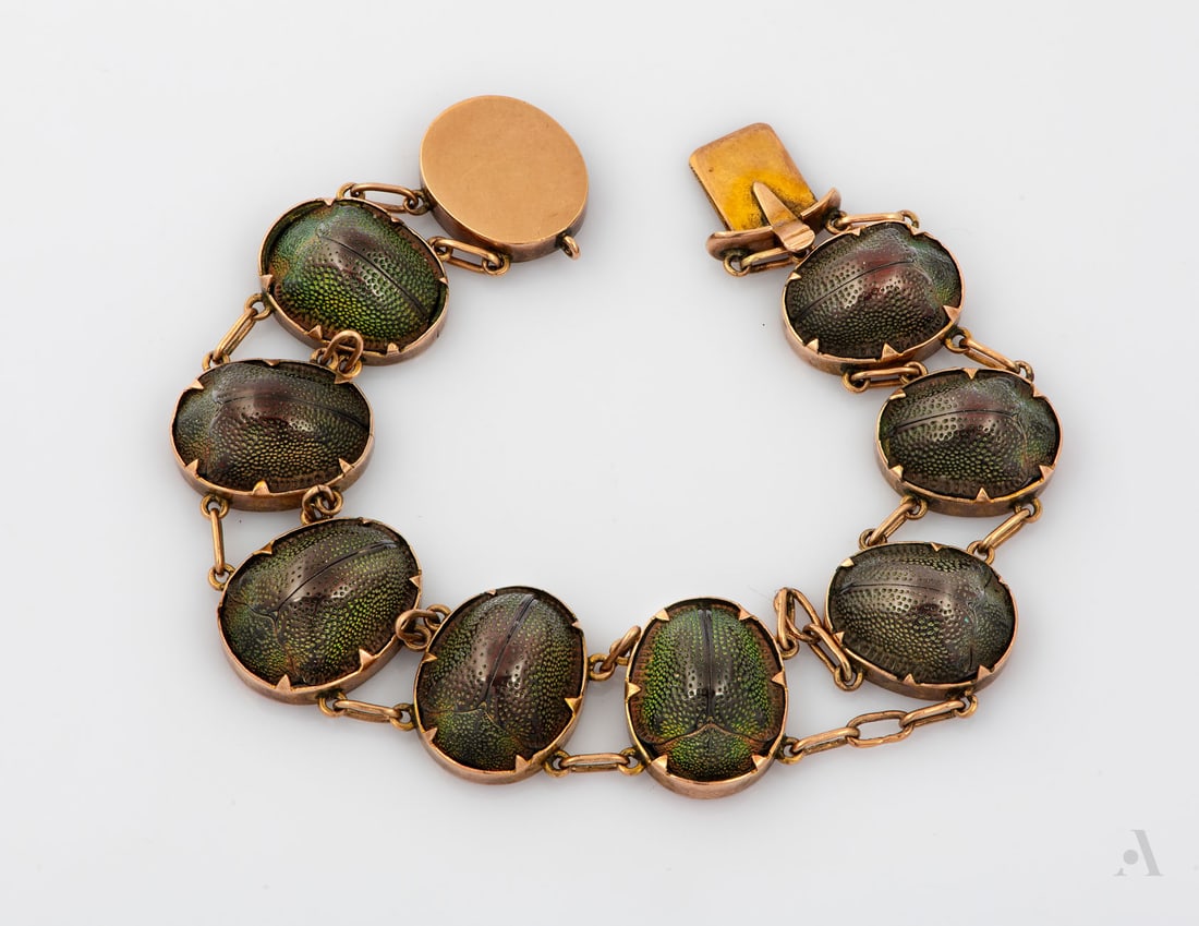 An Exceptional Egyptian Revival 9K Rose Gold Scarab Bracelet, ca 1900 (1 of 4)