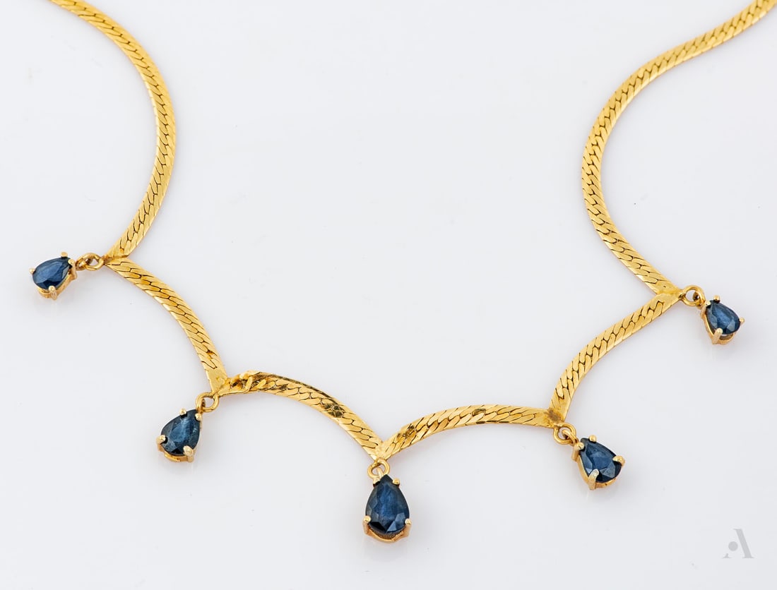 A 14K Yellow Gold and Sapphire Festoon Necklace (1 of 4)