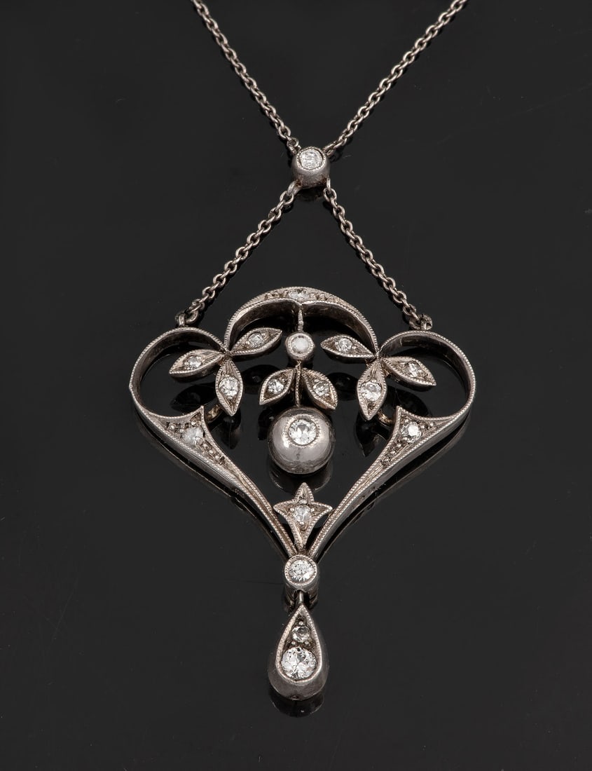 A Fine Art Nouveau Silver Gold and Diamond Pendant Necklace (1 of 4)