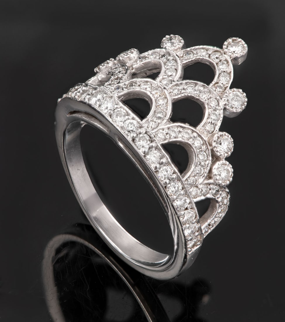 A 14K White Gold and Diamond Crown Ring (1 of 5)