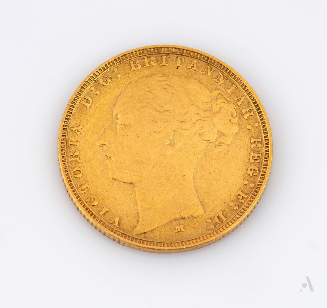 A 22K Gold Victoria Sovereign Coin, 1882: A 22K Gold Victoria Sovereign Coin, 1882 Weight: 7.97 gr Notes: This item is sold by a court-appointed receiver and requires final sale approval by the enforcement authority. This process may take 3-5