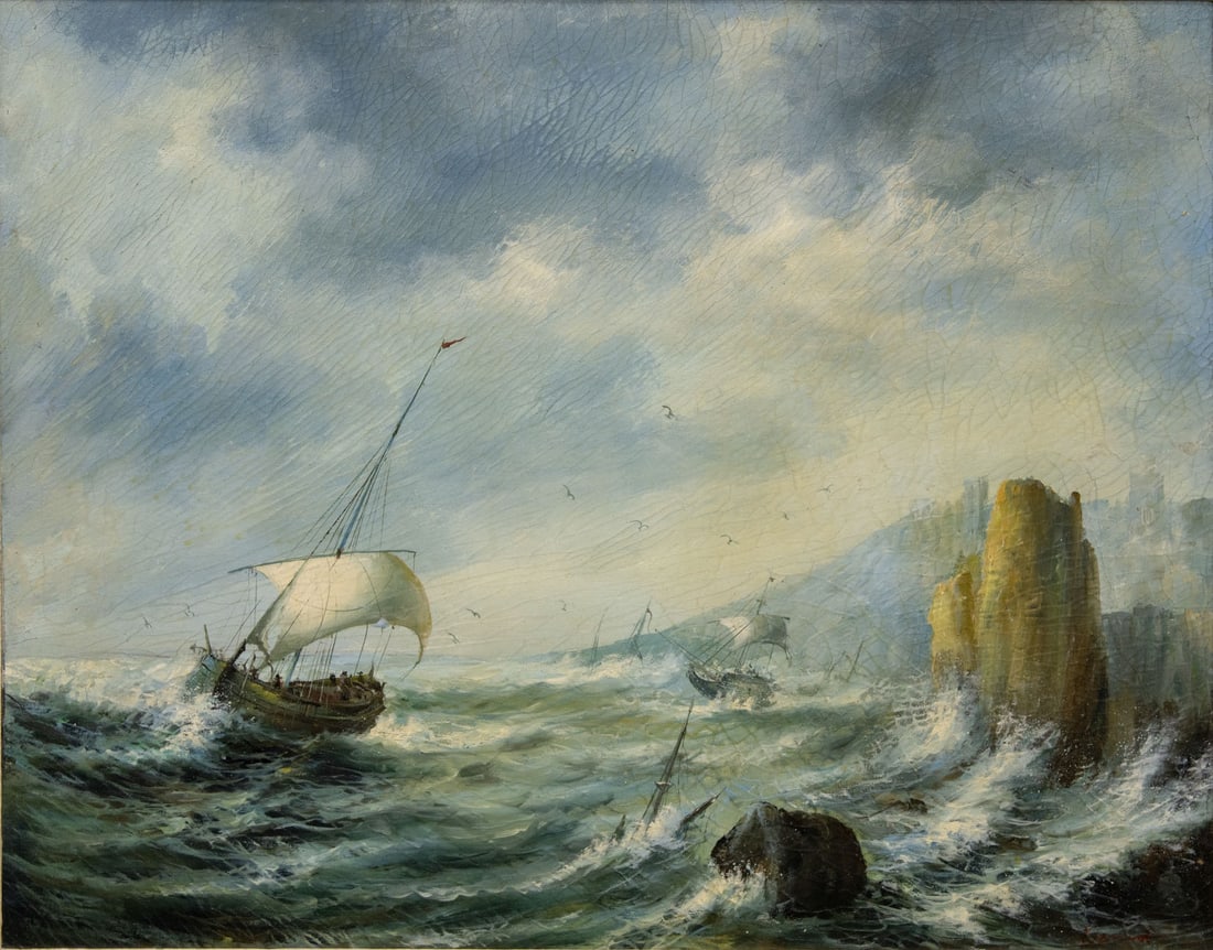 British School (19th Century), Stormy Sea: British School (19th Century), Stormy Sea Oil on canvas Signed (lower right). 51 x 62 cm Condition: For a condition report, please contact office@alma.auction. All items are sold as is, and buyers