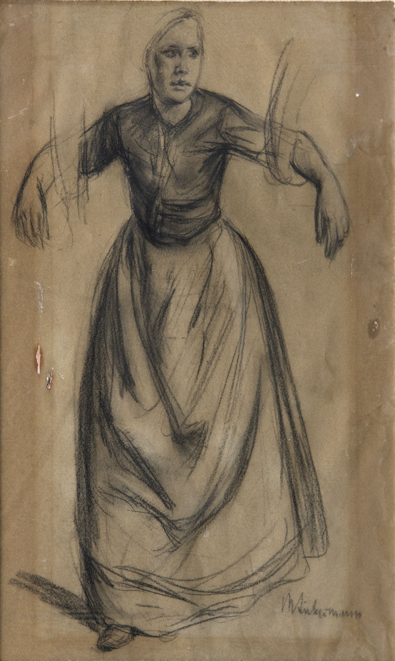 Max Liebermann (1847-1935), Female Figure: Max Liebermann (1847-1935), Female Figure Charcoal on paper Signed (lower right). 38 x 27 cm Condition: For a condition report, please contact office@alma.auction. All items are sold as is, and buyers