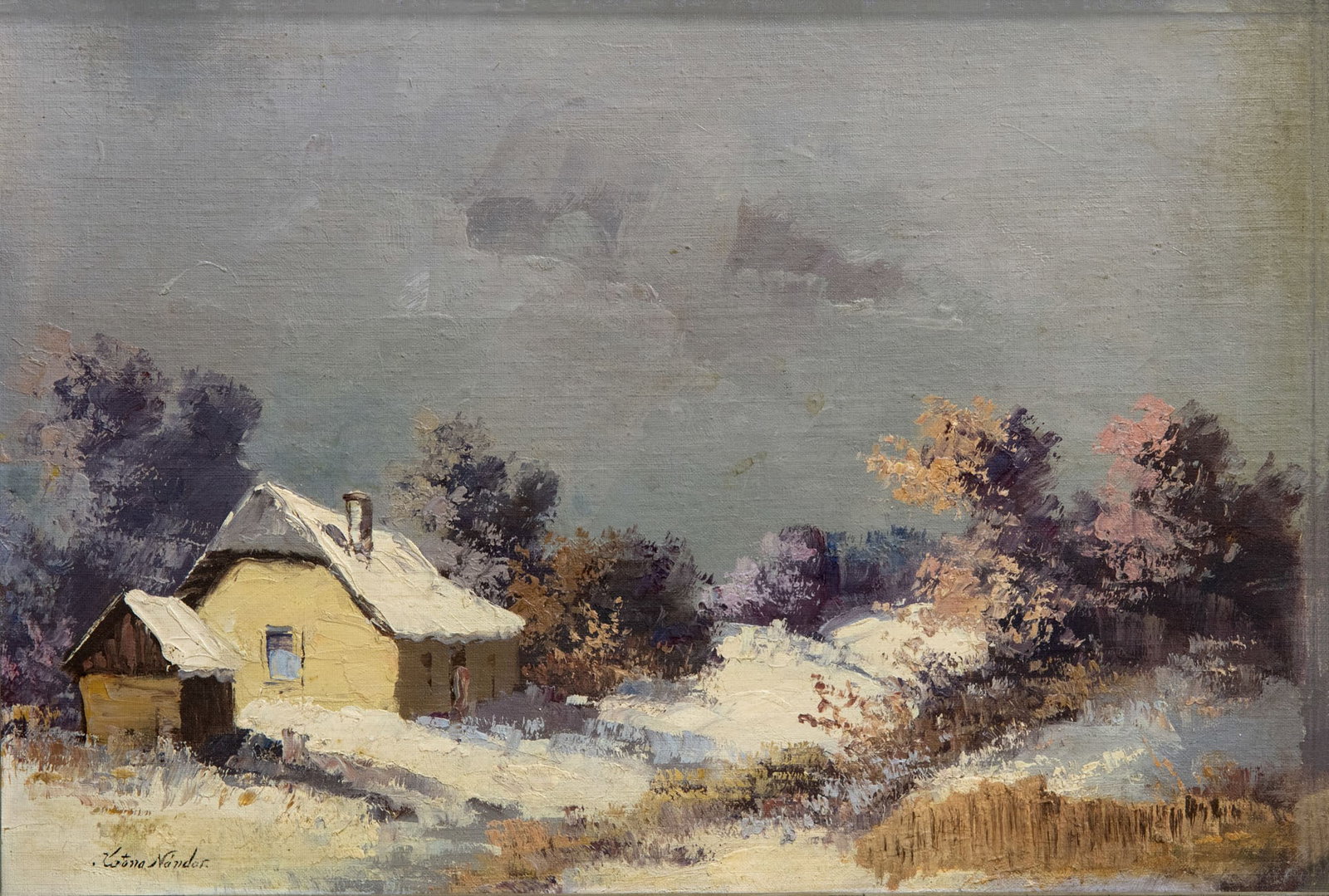 Nandor Katona (1864-1932), Winter Landscape: Nandor Katona (1864-1932), Winter Landscape Oil on Masonite Signed (lower left). 30 x 43 cm Provenance: Private collection, Jerusalem. Condition: For a conditio