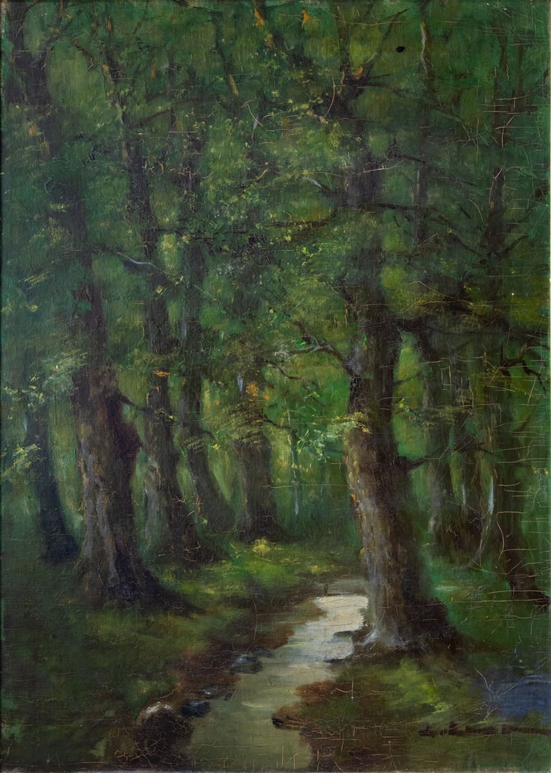European School (Early 20th Century), Forest: European School (Early 20th Century), Forest Oil on thick cardboard Signed (lower right). 55 x 70 cm Condition: For a condition report, please co
