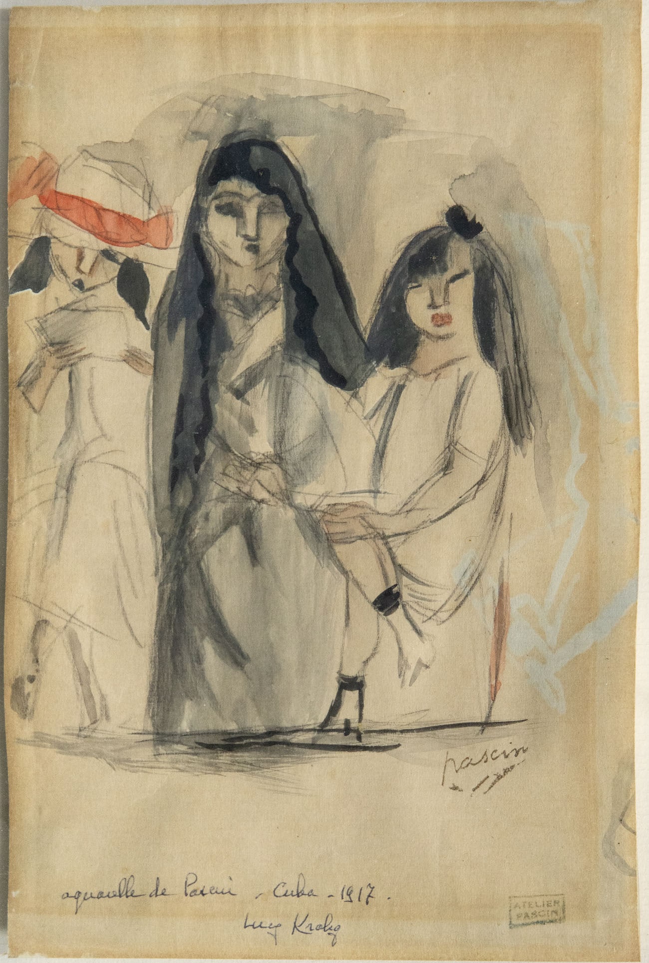 Jules Pascin (1885-1930), Figures: Jules Pascin (1885-1930), Figures Pencil and watercolor on paper 1917 Stamped by estate (lower right), and inscribed "Aquarelle de Pascin, Cuba â€“ 1917, Lucy Krohg" in French (lower