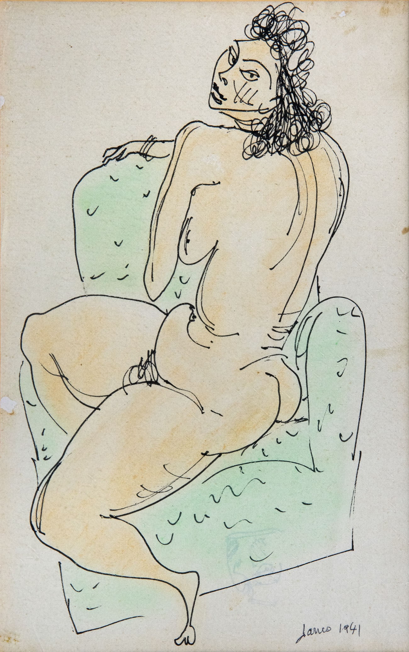 Marcel Janco (1895-1984), Nude: Marcel Janco (1895-1984), Nude Watercolor and ink on paper 1941 Signed and dated (lower right). 31 x 22 cm Condition: For a condition report, please contact office@alma.auction. A