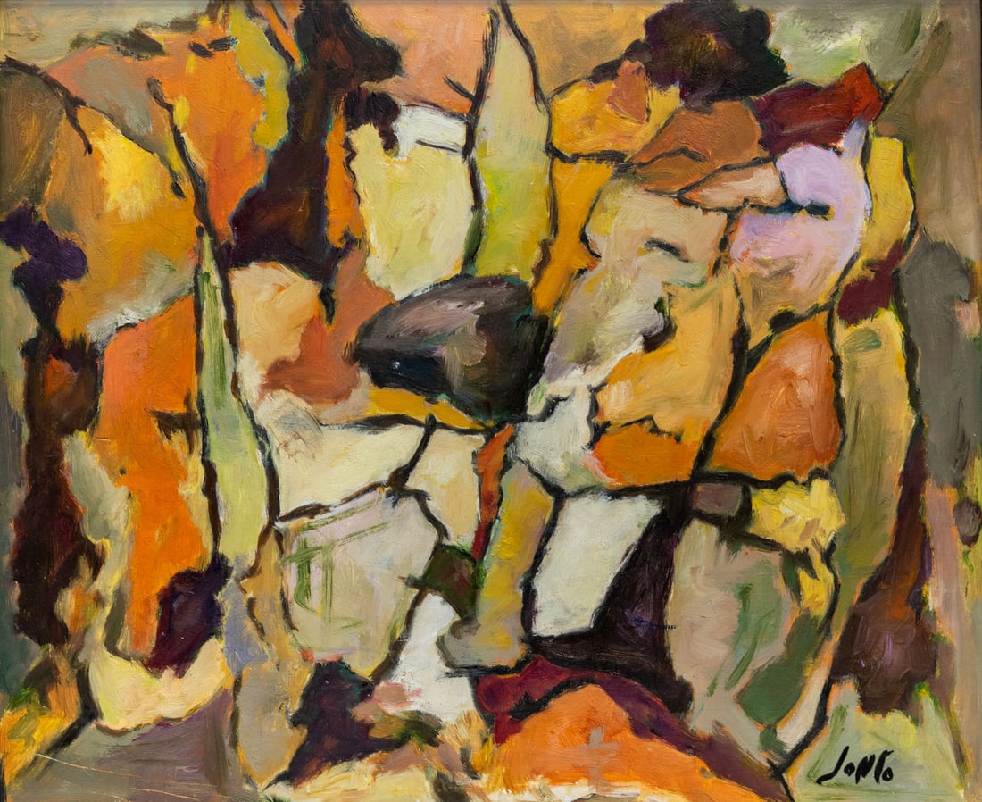 Marcel Janco (1895-1984), Composition in Orange: Marcel Janco (1895-1984), Composition in Orange Oil on Masonite Signed (lower right). 38 x 47 cm Provenance: Private collection, Tel Aviv. Notes: Bares an authenticating la