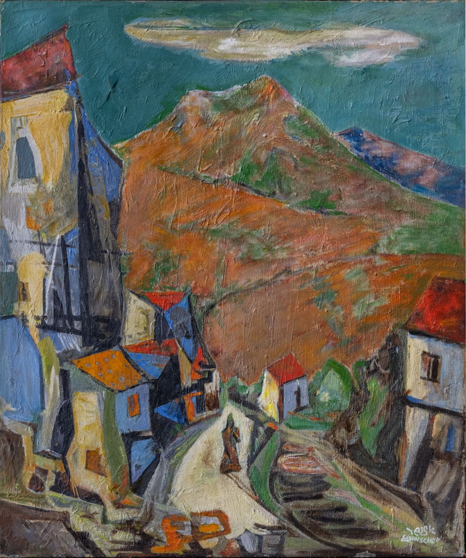 Jacob Eisenscher (1896-1980), Safed: Jacob Eisenscher (1896-1980), Safed Oil on Masonite Signed (lower right). 32 x 23 cm Condition: For a condition report, please contact office@alma.auction. All ite