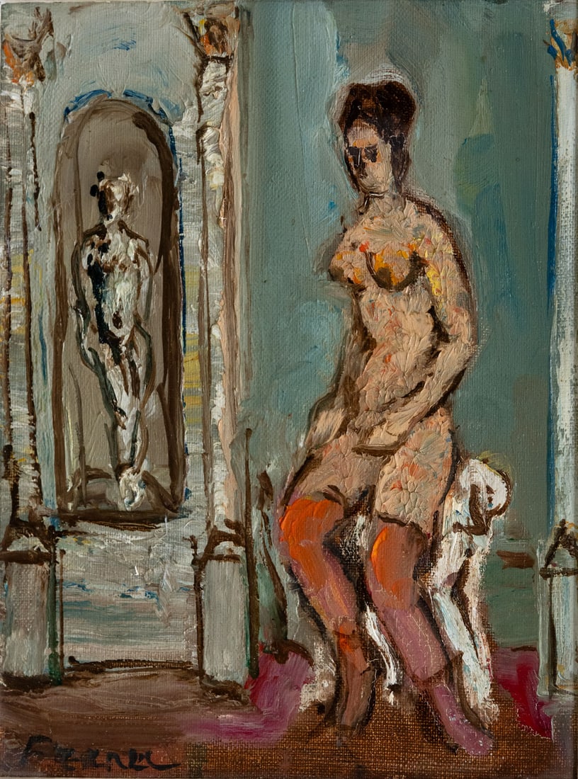 Yitzhak Frenkel Frenel (1899-1981), Female Nude: Yitzhak Frenkel Frenel (1899-1981), Female Nude Oil on canvas Signed (lower left) and signed again (on the reverse). 24.5 x 19 cm Provenance: Estate of Chava and Mordechai Gen