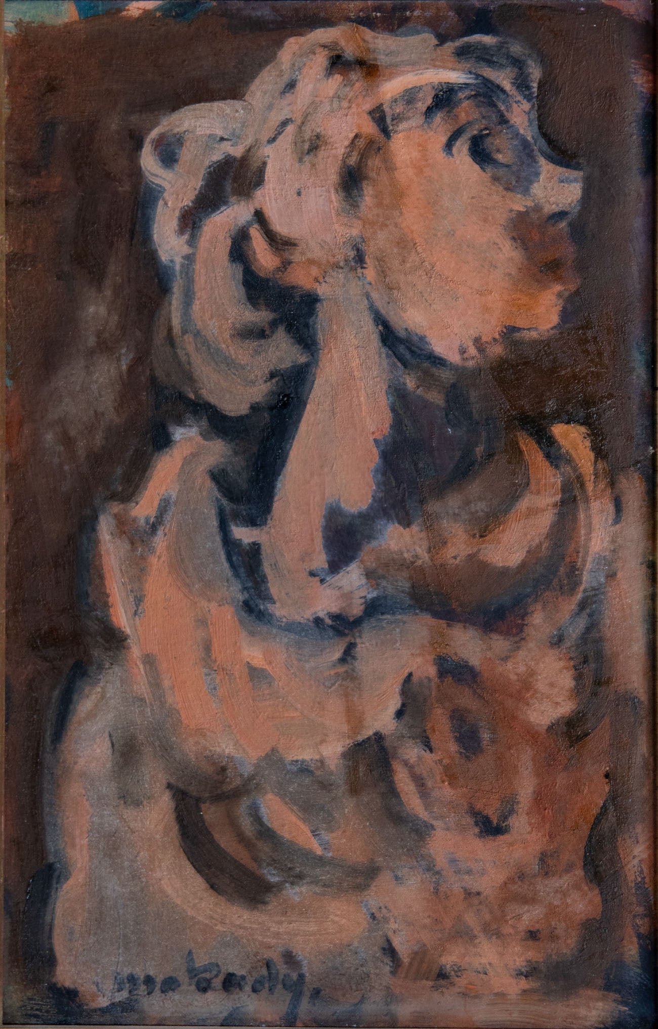 Moshe Mokady (1902-1975), Figure: Moshe Mokady (1902-1975), Figure Oil on wood Signed (lower left). 26 x 17.5 cm Condition: For a condition report, please contact office@alma.auction. All items