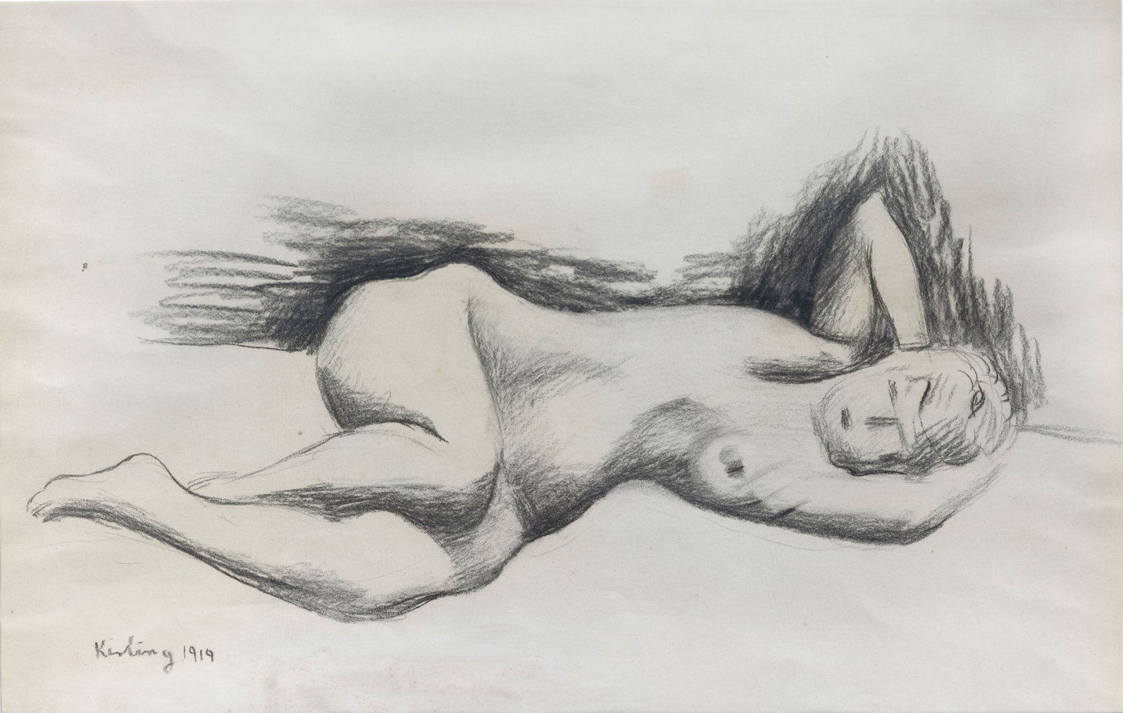 Moise Kisling (1891-1953), Reclining Nude: Moise Kisling (1891-1953), Reclining Nude Charcoal on paper 1919 Signed and dated (lower left). 38 x 58 cm Provenance: Private collection, Tel Aviv. Condition: For a conditi