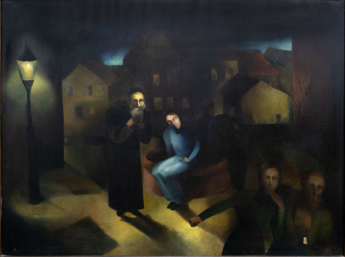 Anne Ratkowski (1903-1996), Jewish Quarter at Night: Anne Ratkowski (1903-1996), Jewish Quarter at Night Oil on canvas Signed in initials (lower left). 91 x 120 cm Provenance: Notes: Anneliese (â€?Anneâ€?) Ratkowski was a Berlin