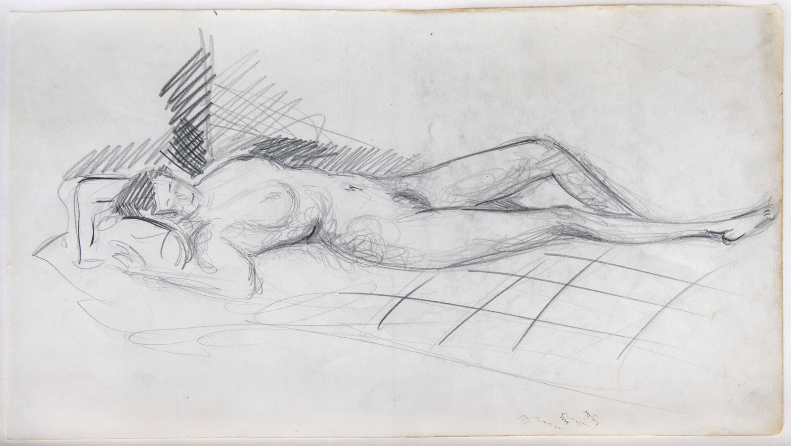 Arie Aroch (1908-1974), Reclining Nude: Arie Aroch (1908-1974), Reclining Nude Pencil on paper 1930's 24 x 40 cm Provenance: Private collection, Tel Aviv. Notes: Accompanied by a certif