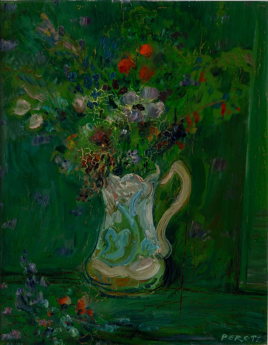David Peretz (1906-1982), Still Life with Flowers: David Peretz (1906-1982), Still Life with Flowers Oil on board Signed (lower right). 40 x 50 cm Provenance: Gifted b