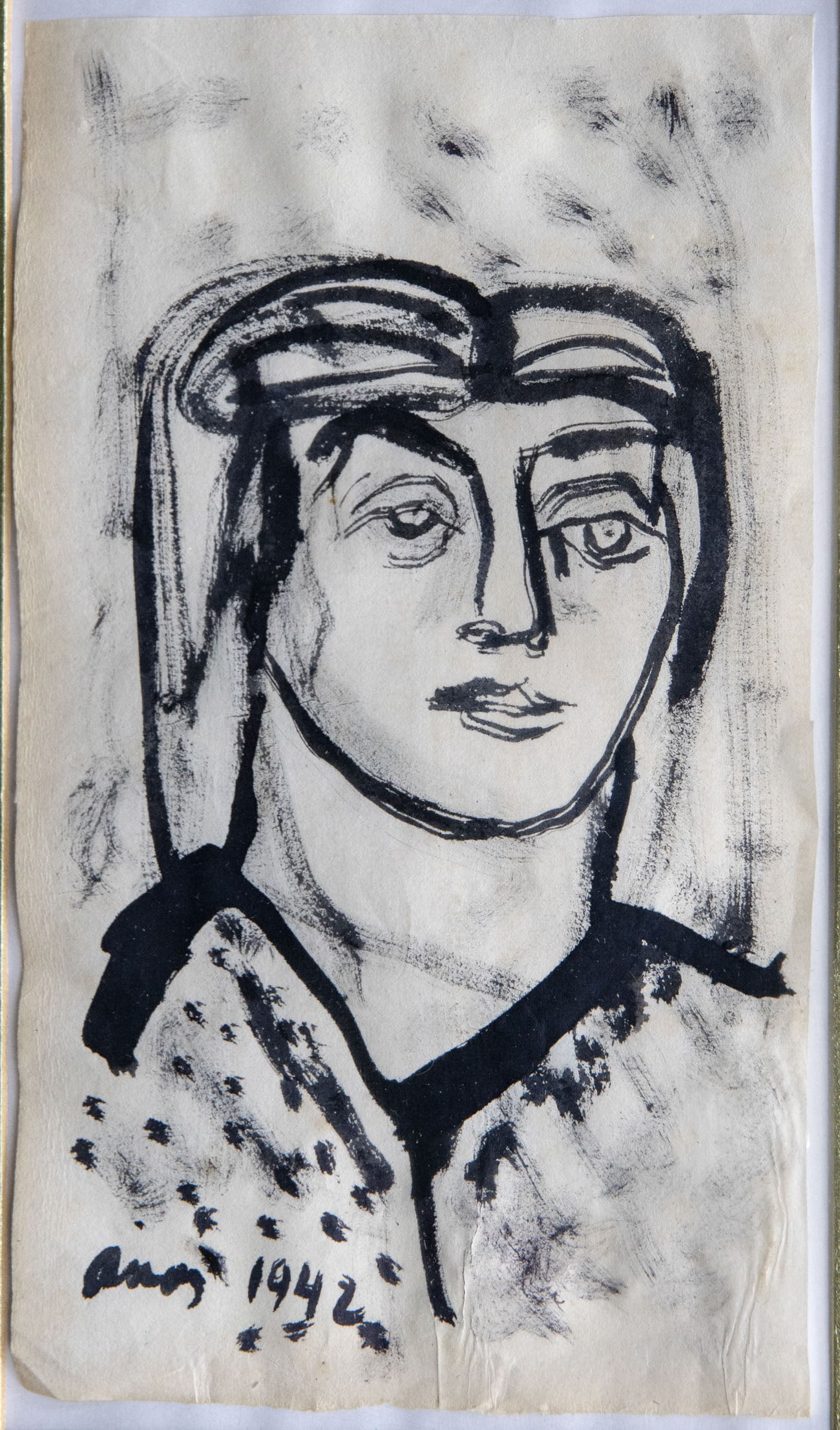 Imre Amos (1907-1944/45), Portrait: Imre Amos (1907-1944/45), Portrait Watercolor on paper 1942 Signed and dated (lower left). 25 x 15 cm Provenance: Private collection, Tel Aviv. Condition: For a condition report, please contact