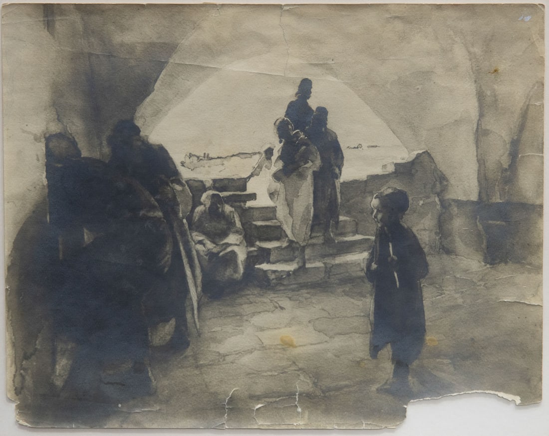 Attrib. Tadeus Richter (1880-1940), Jewish Quarter Jerusalem: Attrib. Tadeus Richter (1880-1940), Jewish Quarter Jerusalem Watercolor on paper 22 x 28 cm Provenance: Purchased at Mayanot Gallery, Jerusalem 1995. Condition: For a condition report, please contact