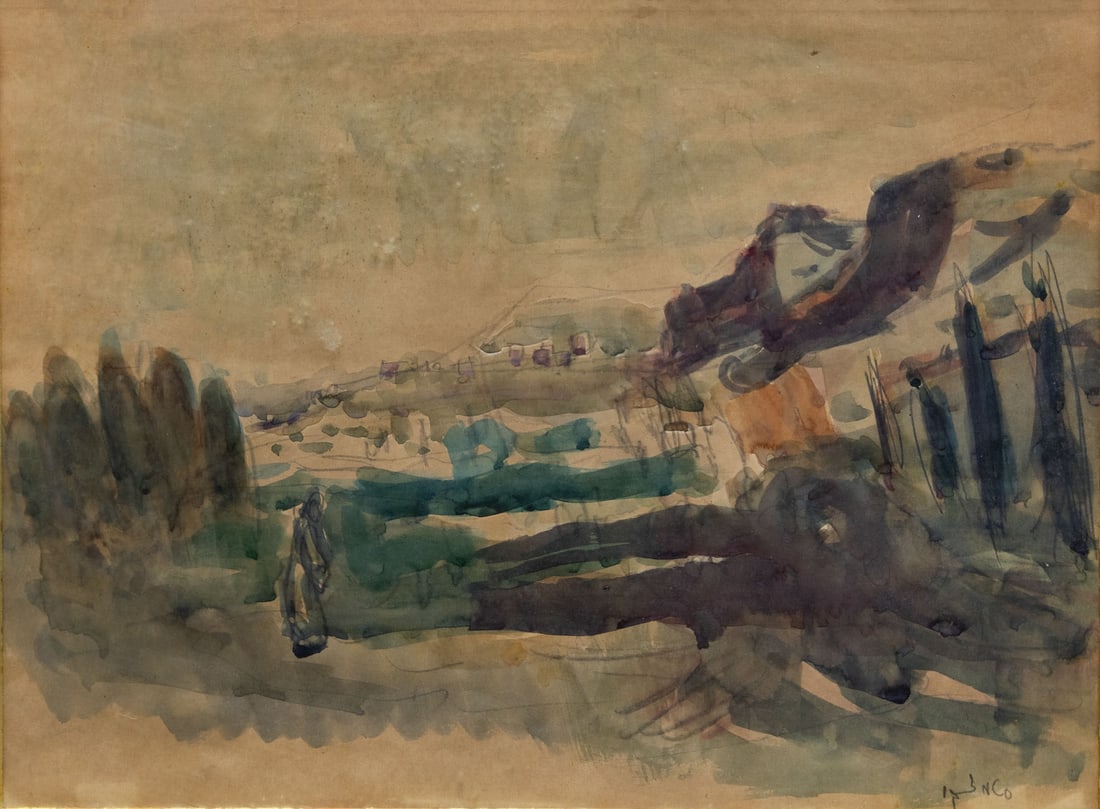 Avigdor Stematsky (1908â€“1989), Landscape: Avigdor Stematsky (1908â€“1989), Landscape Watercolor and pencil on paper ca 1930's Signed (lower right). 34 x 45 cm Provenance: Estate of Ida and Joel Zolberg. By descent to the present