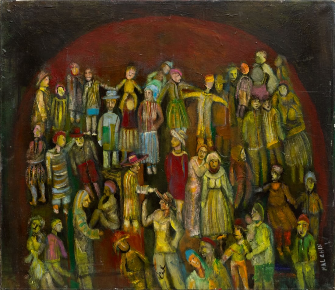 Peter Malkin (1927-2005), Figures: Peter Malkin (1927-2005), Figures Oil on canvas Signed (lower middle). 70 x 80 cm Provenance: The Clarefeld family collection , Tel Aviv. Condition: For a condi