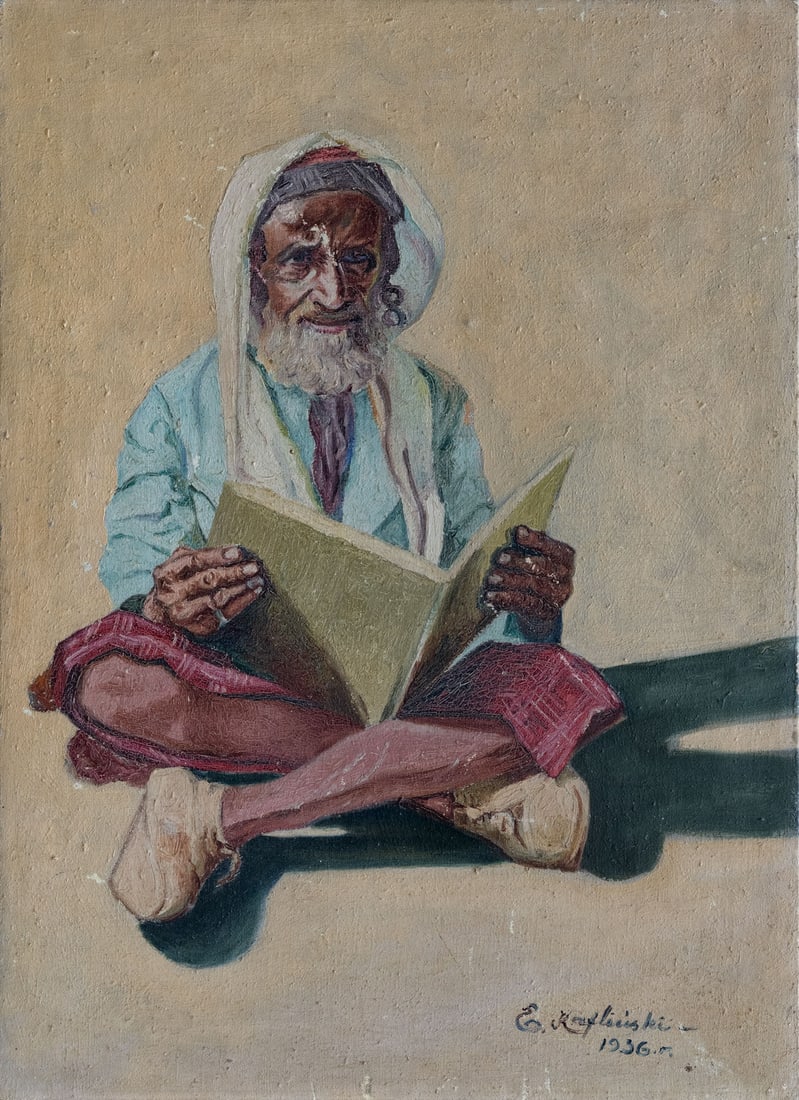 Unidentified Soviet Artist, Seated Figure with a Book: Unidentified Soviet Artist, Seated Figure with a Book Oil on canvas 1936 Signed and dated 1936 (lower right). 74 x 54.5 cm Provenance: Estate of Chava and Mor