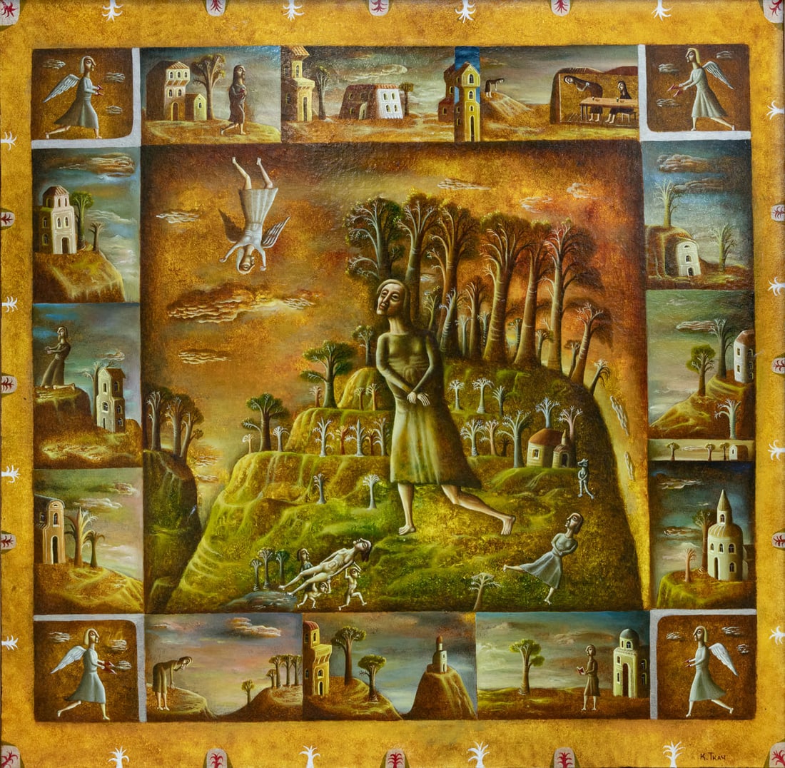 Kim Tkatch (b. 1963), St. Sergy: Kim Tkatch (b. 1963), St. Sergy Oil on canvas 1994 Signed (lower right), signed again, dated and titled (on the reverse). 84 x 84 cm Provenance: The Cla