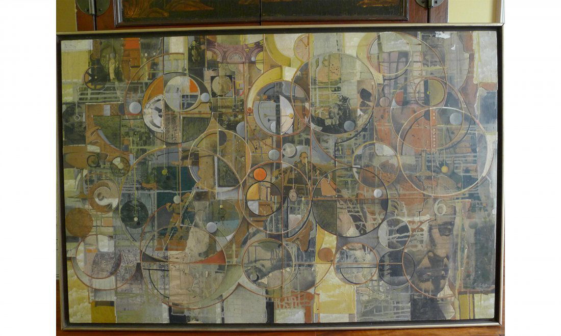 Roderick Slater - Circular Caesarism: Mixed media on panel. A very rare and large composition by the Maine artist who invented the mixed media techniques. Provenance: shown at the Smithsonian in 1977.