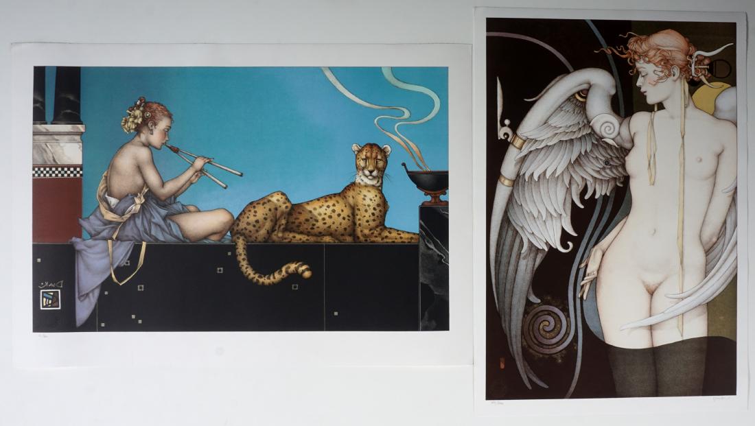 2 Michael Parkes Lithograph Prints: 2 MICHAEL PARKES LITHOGRAPH PRINTS: PARKES, Michael, (American, 20th Century): 2 Steltman Editions stone lithographs to include 1) “Watching Time”, nude woman with wings, signed lower right, numbe
