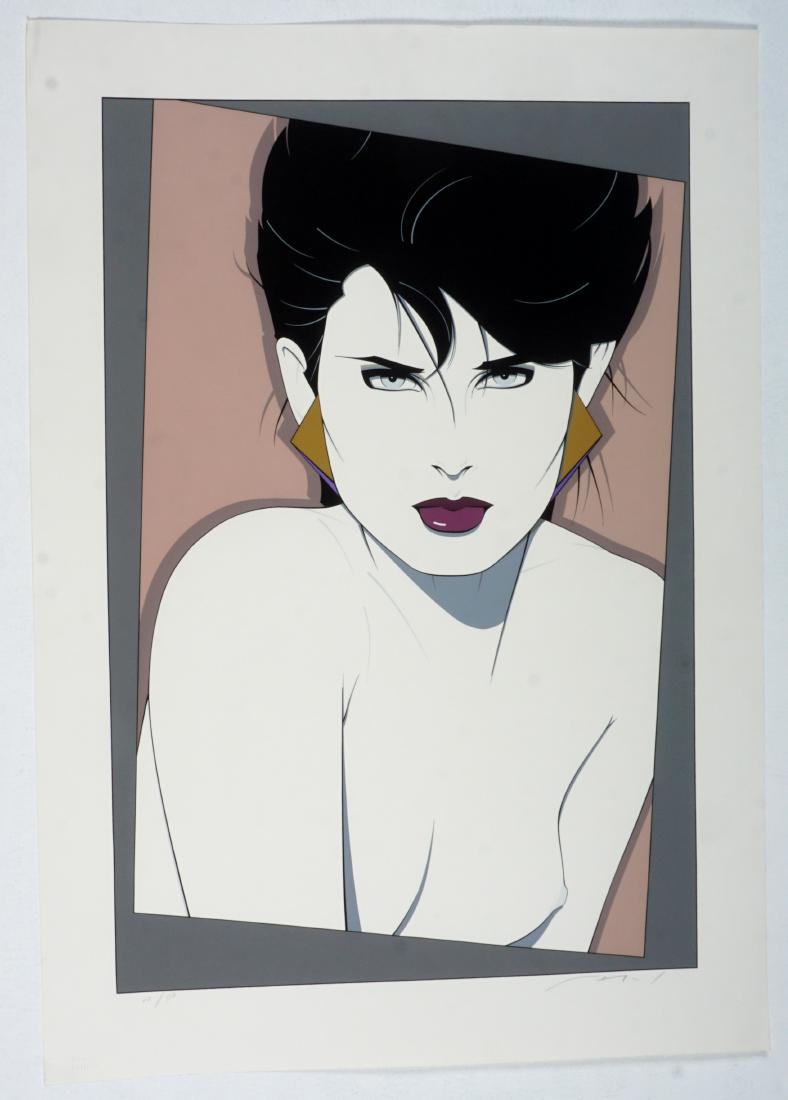 1983 Patrick Nagel Kristen Serigraph: NAGEL, Patrick, (American, 1945-1984): “Kristen”, bust of nude woman, Serigraph, signed lower right, Artist Proof, embossed Mirage Editions blind stamp, image size 30” x 20”, overall with marg