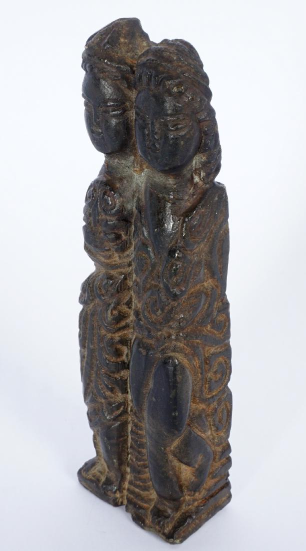 Chinese Carved Stone Double Figural Group: Carved stone grouping of 2 deity figures side by side, overall 4.75" h.