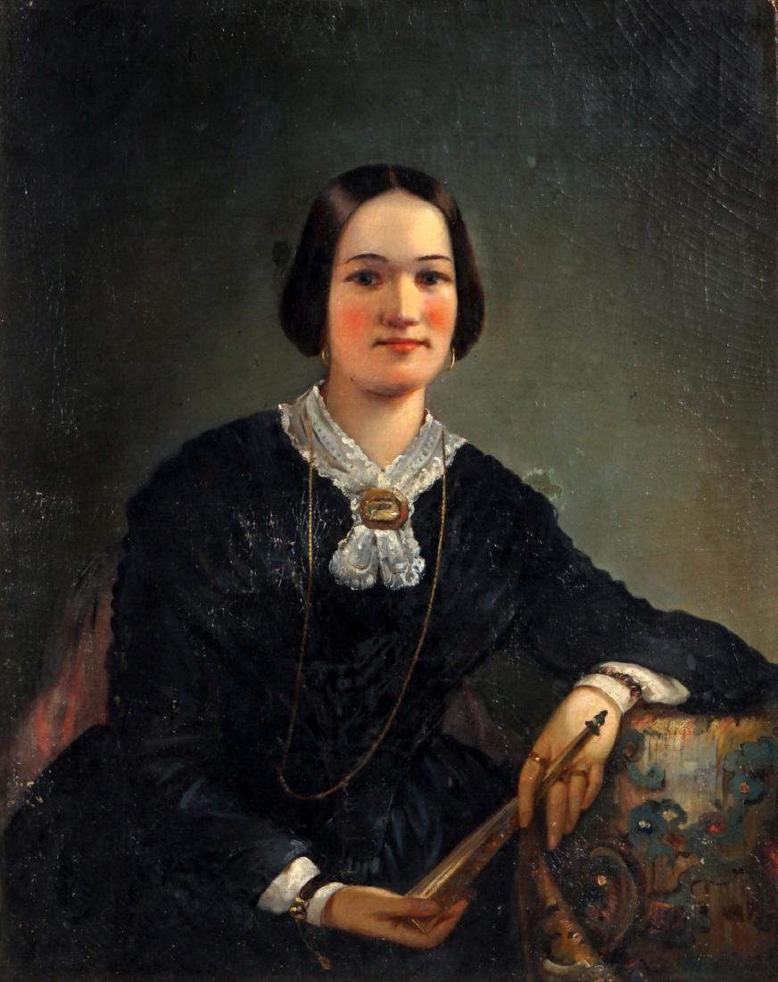 19th Century Portrait of Philadelphia Socialite: Attributed to Thomas Sully (1783-1872), portrait of Amelia Deal Strawn, who was married to a prominent banker in Philadelphia, Oil/Canvas, no visible signature, 34.25" x 27", framed, 46" x 39.25". Sol