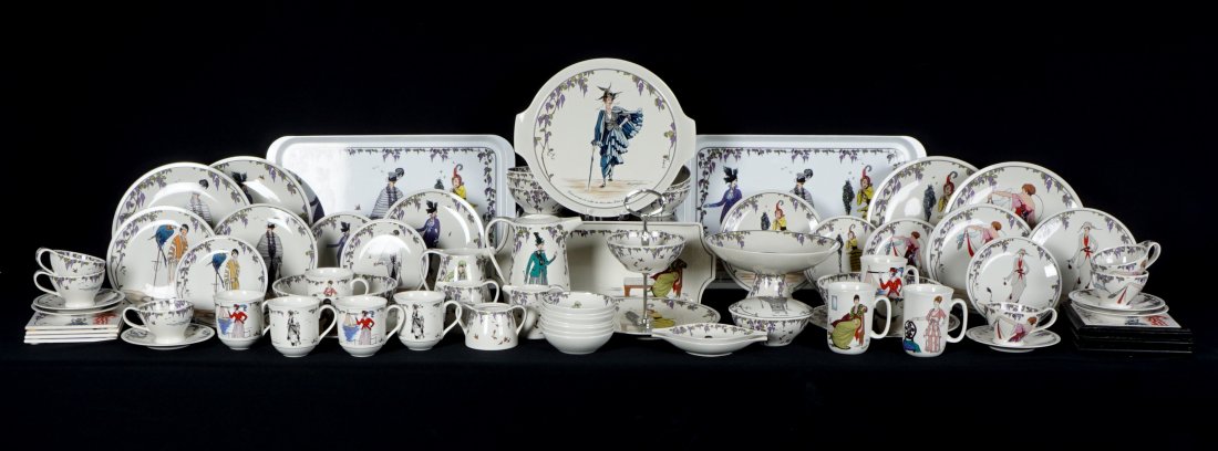 Villeroy & Boch Design 1900 China Service: Approx. 66 pieces in the Design 1900 pattern by Villeroy & Boch to include 7 dinner plates (double of N.1 petite robe..), 6 salad plates (8" dia), 6 bread plates (6.5" dia.), 5 coffee mugs, 3 grand mu