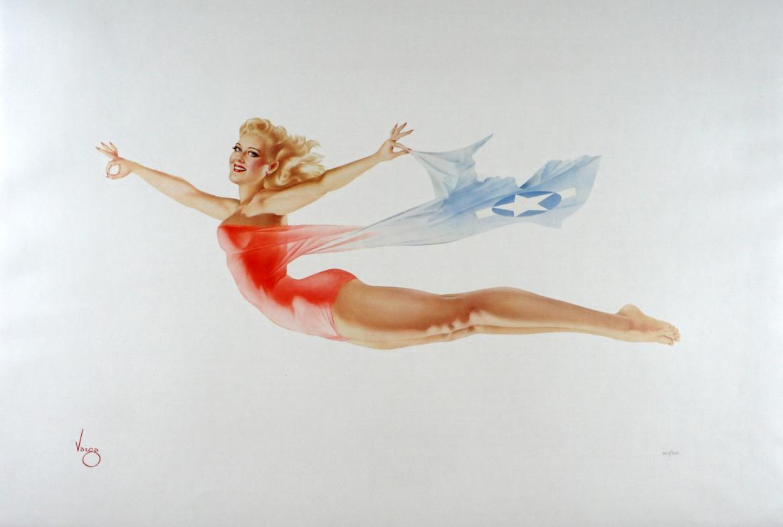 Alberto Vargas Winged Victory Lithograph: VARGAS, Alberto, (American, 1896-1982): "Winged Victory", signed in the plate and pencil numbered 207/300, published by San Francisco Art Exchange, 26.5" x 36.75".