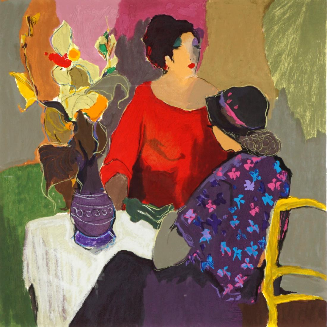 Itzchak Tarkay Confession Serigraph: TARKAY, Itzchak, (Israeli, 1935-2012): "Confession", Serigraph on Coventry Paper, pencil signed lower right, EA edition, 27" x 27", framed 39" x 39", sold with appraisal for $4,000. Condition: Frame w