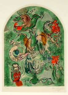 Marc Chagall Tribe of Asher Solier Lithograph: CHAGALL, Marc, (Russian/French, 1887-1985): The Tribe of Asher, from The Twelve Maquettes of Stained Glass Windows for Jerusalem, Lithograph/Paper, pencil signed lower right, numbered 15/150, Charles