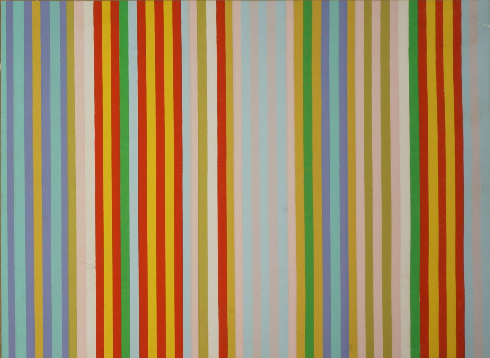 Gene Davis Powwow Silkscreen Print: DAVIS, Gene, (American, 1920-1985): "Powwow", silkscreen print/paper, labeled verso, printed by WORKSHOP for the Corcoran Gallery of Art, 7.75" x 10.5". This piece appears to have been presented as a