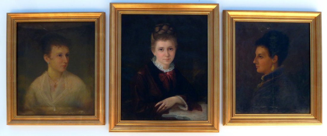Three Cyrenius Hall Portraits: HALL, Cyrenius, (American, 1830-1896): One signed, two are attributed, all three from the same collection, Oil/Canvas, to include 1) Woman seated at a marble top table, signed center right C. Hall and