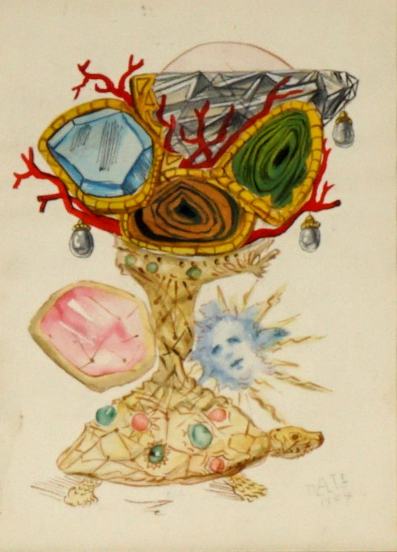 1954 Salvador Dali Watercolor for March of Dimes: DALI, Salvador, (Spanish, 1904-1959): "Woman is a Jewel", backdrop design for the 1954 March of Dimes Fashion Show held at the Waldorf Astoria. Mixed Media (Watercolor, Gouache, Black Ball Point Pen,
