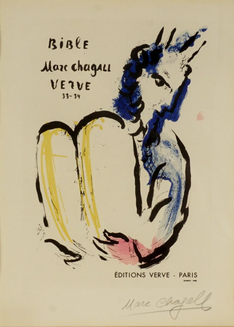 1956 Marc Chagall Moses Pencil Signed Lithograph: CHAGALL, Marc, (French, 1887-1985): "Moses" lithograph in colors on paper, signed in pencil, from the edition of 500, 23" x 16", framed 14.25" x 11.25". Provenance: From a private Florida collection,