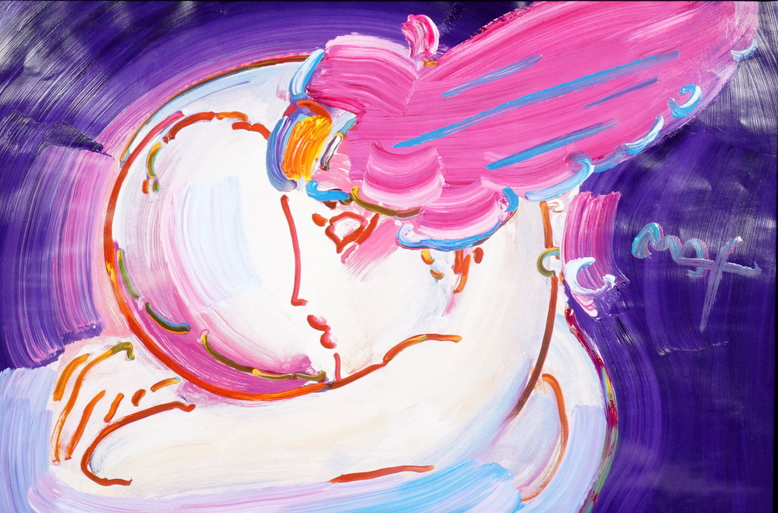 Peter Max Peace 2000 I Love the World Mixed Media: MAX, Peter, (American, 1937-): "Peace 2000: I Love The World", 2006, Mixed Media Acrylic & Lithograph, signed center right, framed 39.5" x 51.5". Sold with copy of appraisal and certificate of authent