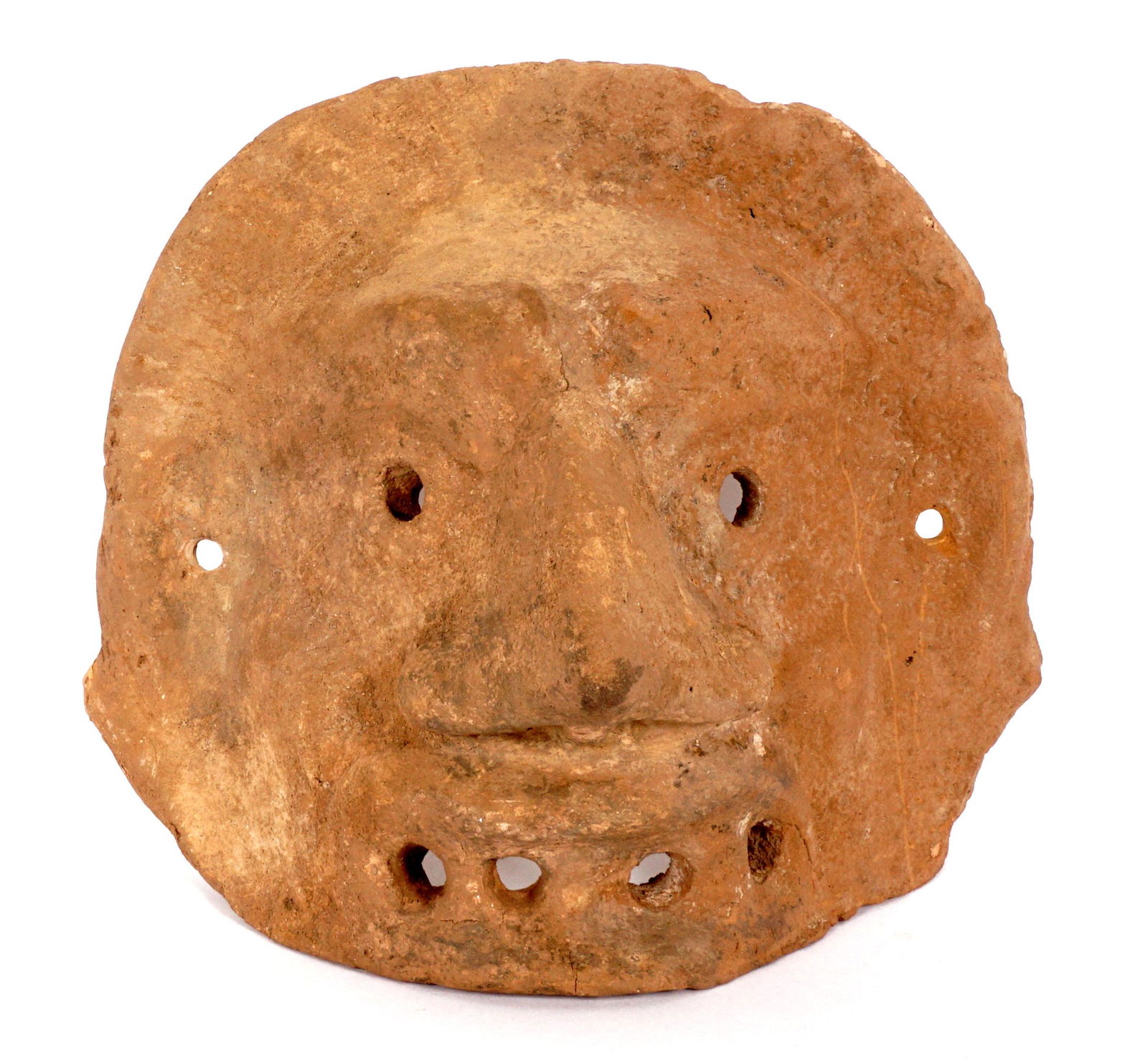 Ptolemaic Egyptian Pottery Mask: Ptolemaic Dynasty pottery mask, 6" x 6.5". From a private Florida collection, sold with 1979 certificate from Farid Ziade.
