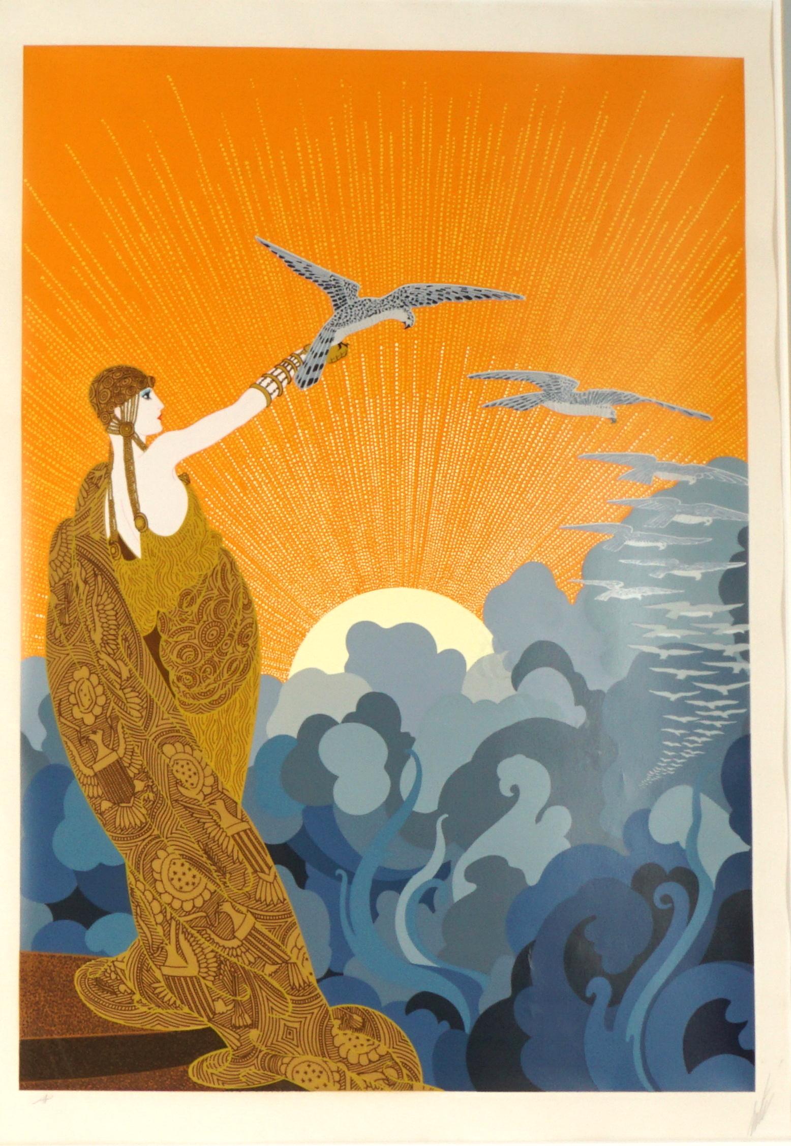 Erte Wings of Victory Lithograph: DE TIRTOFF, Romaine AKA Erte, (Russian, 1892-1990): "Wings of Victory", Lithograph in colors, signed lower right, A.P. lower left, 1978 Circle F. A. blind stamp. Sight size 29.5" x 20.5", framed 38.5"