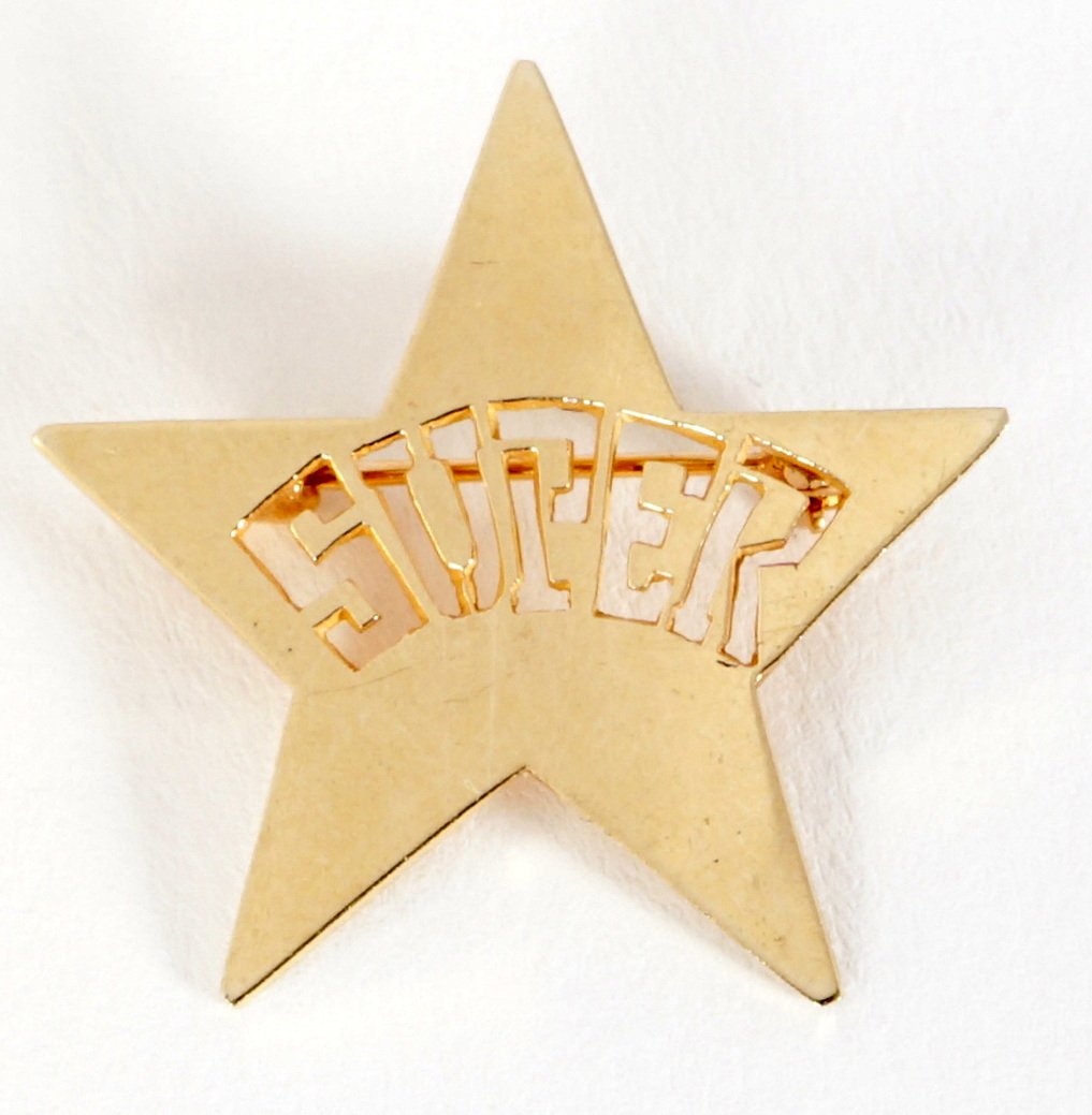 Sylvia Miles Andy Warhol 14k Gold Superstar Pin: 14k gold star presented to Sylvia Miles from Andy Warhol. Warhol superstars were a clique of New York City personalities promoted by the pop artist Andy Warhol during the 1960s and early 1970s. These